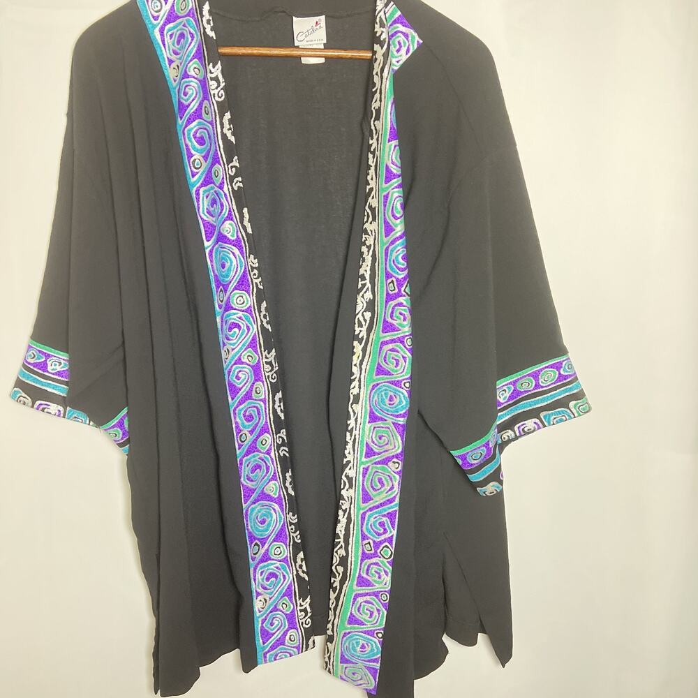 Vtg Catalina Kimono Robe OS Bright Turquoise and Purple Swim Cover Up USA